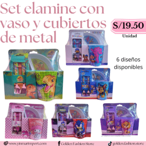 SET ELAMINE CON VASO Y CUBIERTO DE METAL